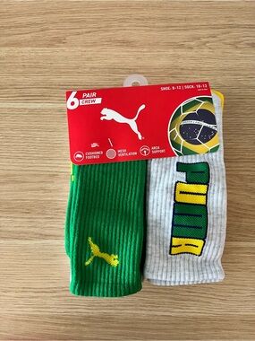 Puma Brazil World Cup 2026 Socks - Green, Gray & Yellow (6 Pair)